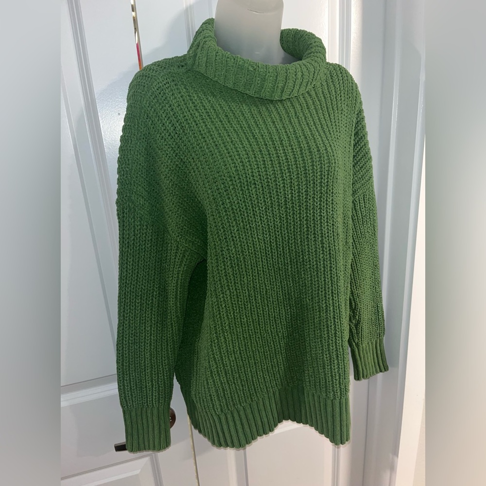 Aerie Sage Green Soft Velour Textured Knit Turtleneck Sweater - Size Medium